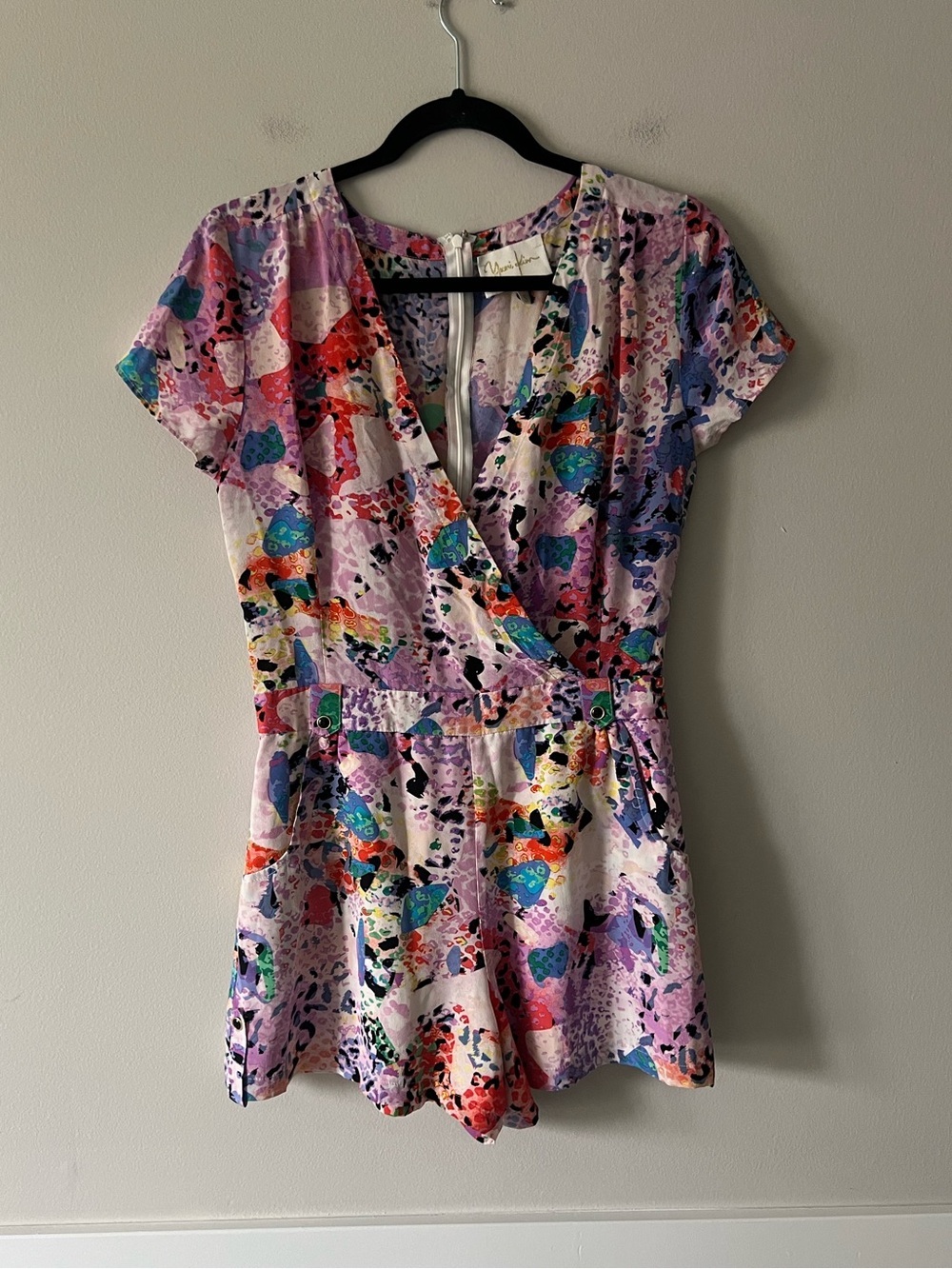 Yumi Kim Abstract Print Romper Size S Silk Blend Wrap Lined Shorts Colorful